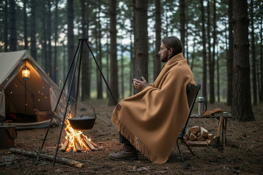 Bej battaniye kamp sahnesi