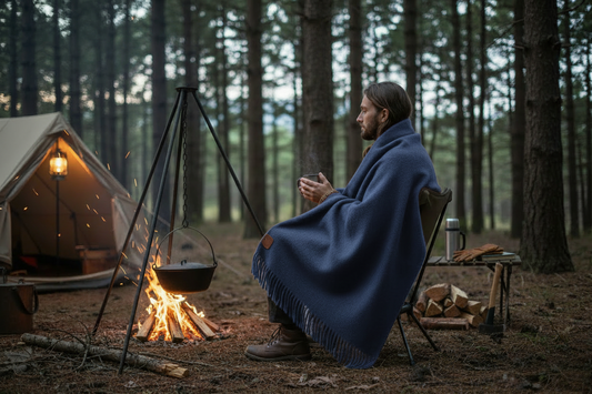 Mavi battaniye kamp sahnesi